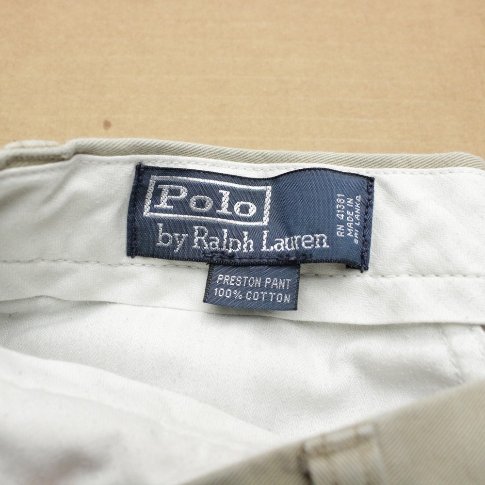 Polo Ralph Lauren VTG Preston Chino Pants Mens Sz 32x32 Beige Straight Flat Pony - Picture 2 of 9